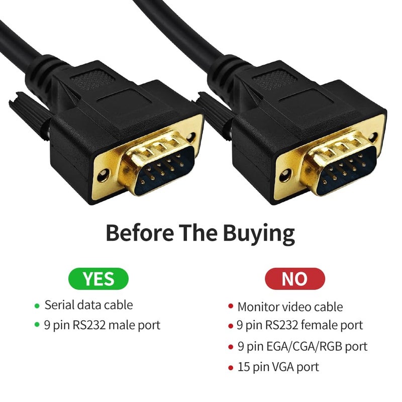XANHAM 16 Feet(5 Meter) RS232 Null Modem Cable DB9 2 3 Cross TX RX Line Double Shielded(Metal Braiding&AL-foil) Male to Male, Black, SC902X10MM - Image 2
